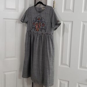 Blue Striped Embroidered Dress